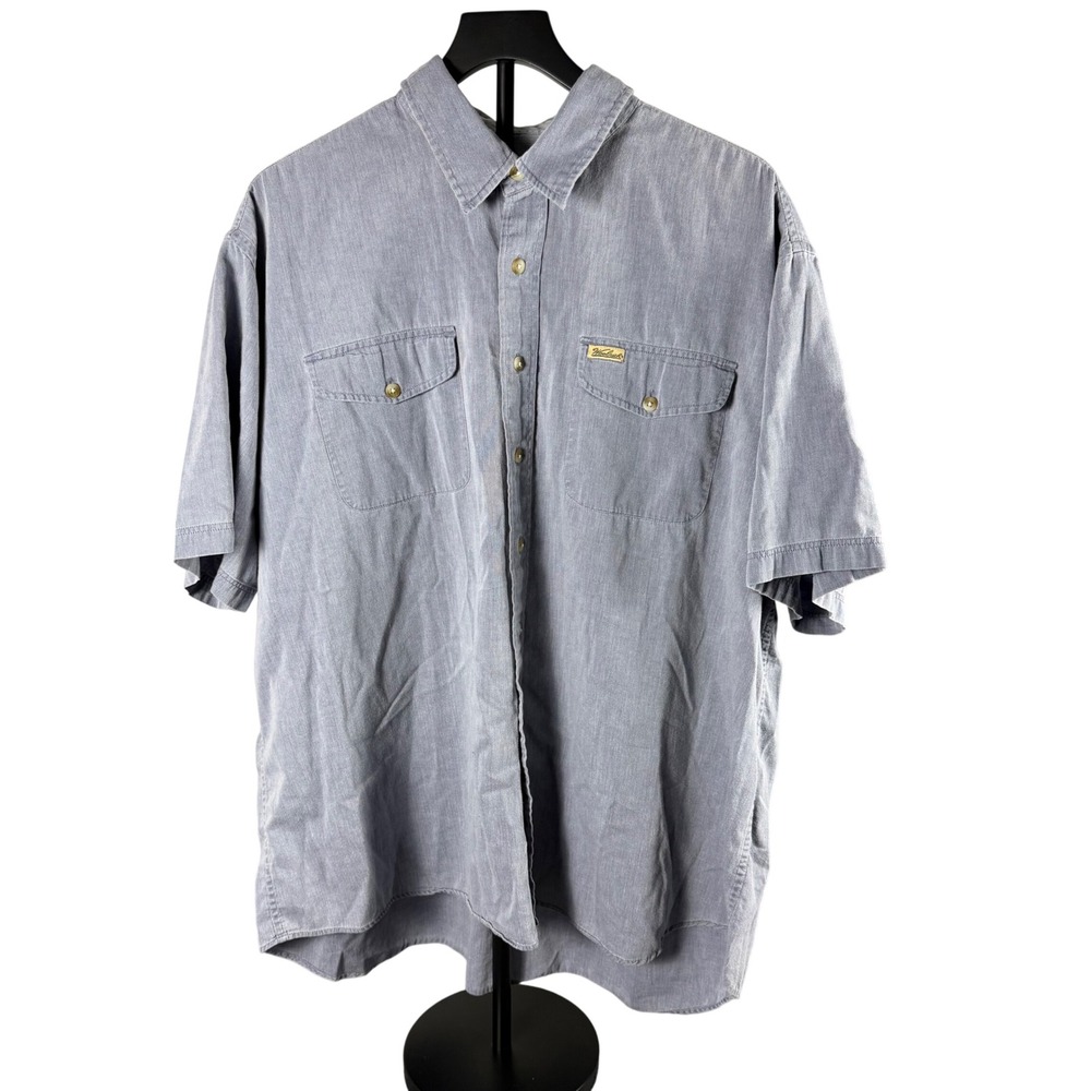 Woolrich Mens 2XL Short Sleeve Button Down Shirt Blue Cotton Textured Pockets